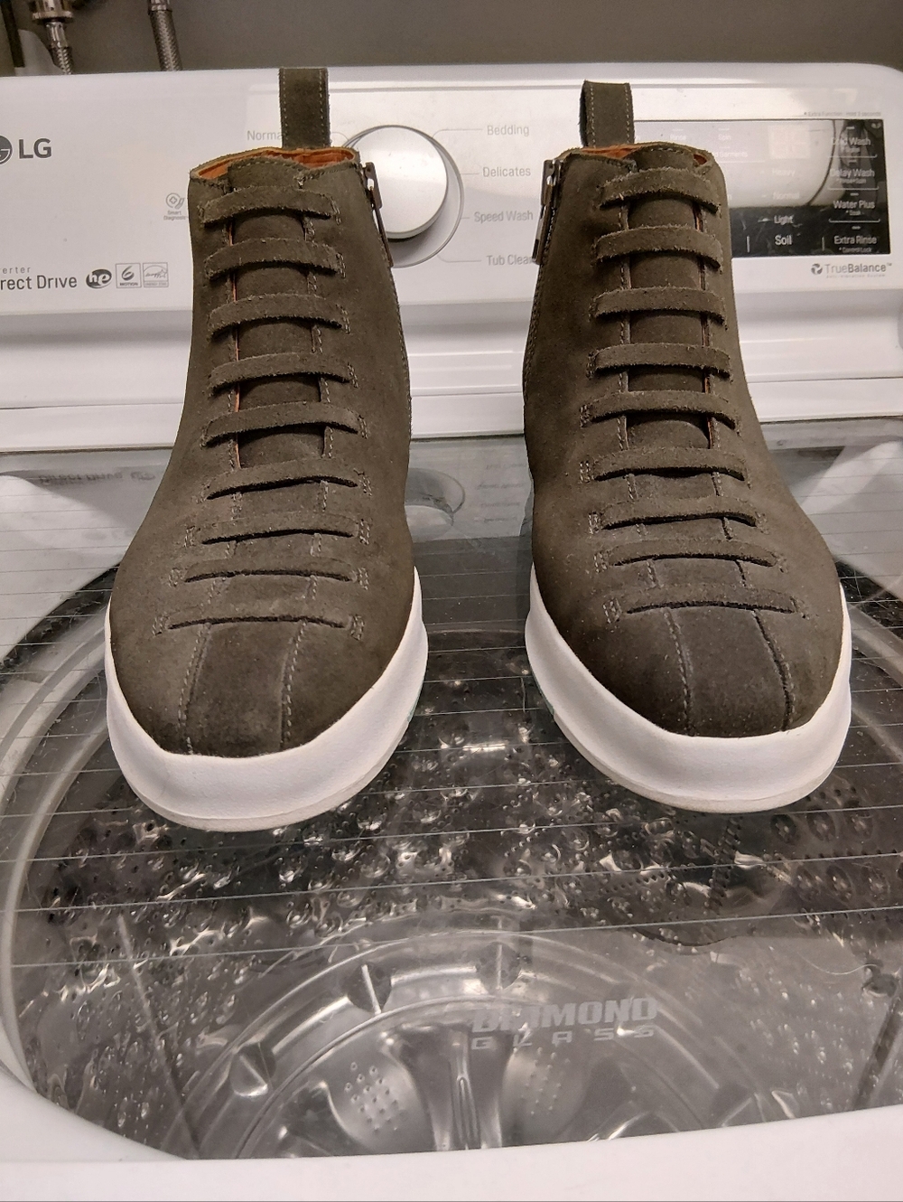 John Fluevog Olive Green Suede Side-zip Chukka Boots with White Sole